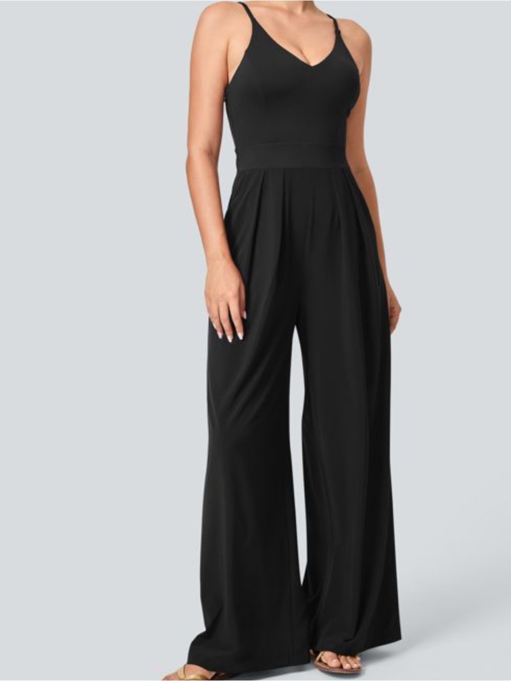 Halara Breezeful Backless Wide Leg Quick Dry Jumpsuit size Medium Black